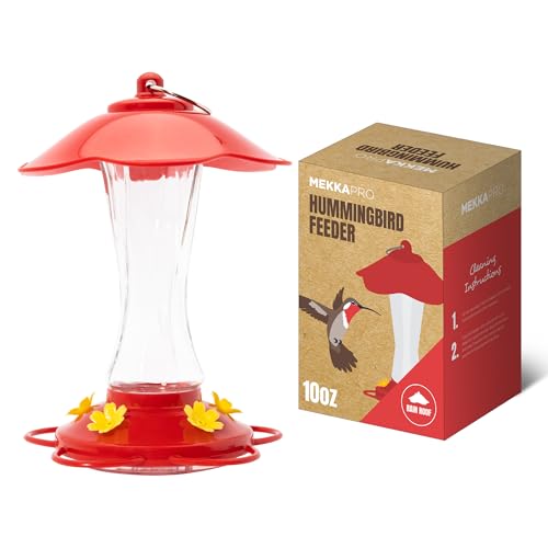 MEKKAPRO Glass Hummingbird Feeder 2-Pack 10 oz Red Outdoor, Easy Assemble