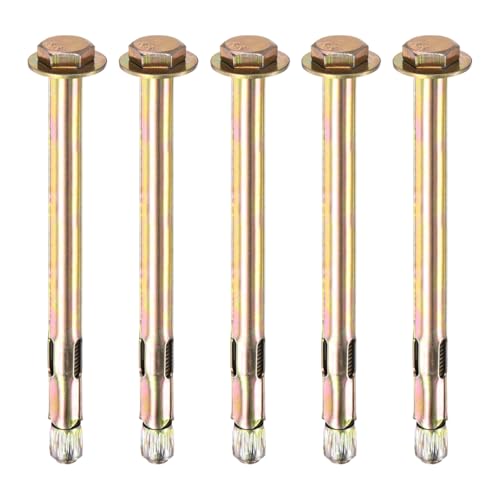 M METERXITY 5-Pack Hex Expansion Bolt, M8x120mm Colored Galvanized Iron-Carbon Steel External Hex Expansion Bolts, Anti-Corrosion Metal Bolt for Concrete/Dry Brick/Block Walls