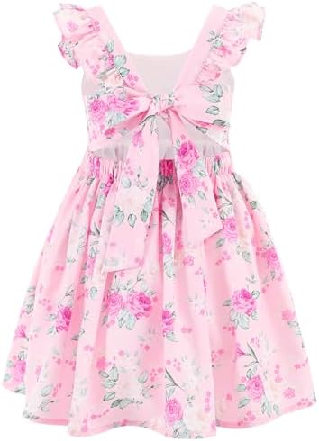 Flofallzique Floral Girls' Dress Summer Spring Ruffle Sleeve Tie ...