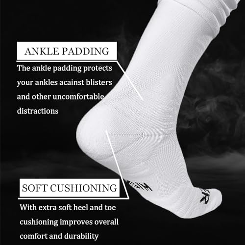 WANDER Football Scrunch Socks for Men - Extra Long Sport Socks 2 Packs, Cotton Ankle Support Padded for Youth Adult 6-9/10-133