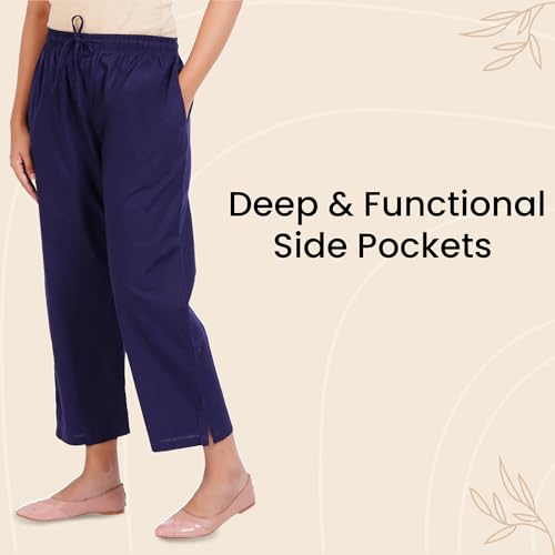 Image of Happy Bunny Parallel Pants for Women 100% Cotton Ankle Length Trousers Regular Fit with Elastic Drawstring Stylish & Pockets Casual Formal Wear for Office & Home