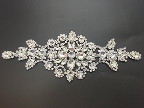 Trimming Shop Rhinestone Diamante Silver Bridal Wedding Sew On Motif Crystal Applique Patch 52 Silver/Clear