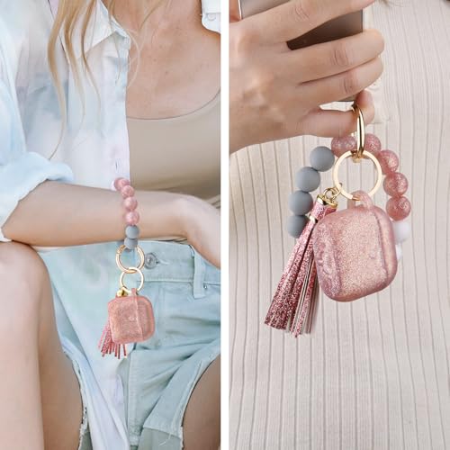 Image of Filoto Compatible with AirPods 4 Case, Cute Compatible with AirPods 4 Case Cover for Women Girls, Silicone Protective Case with Bracelet Keychain(Rose Gold)