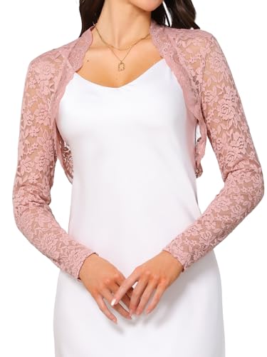 Image of Allegra K Floral Lace Bolero Shrug for Women Elegant Long Sleeve Sheer Cropped Lace Cardigan