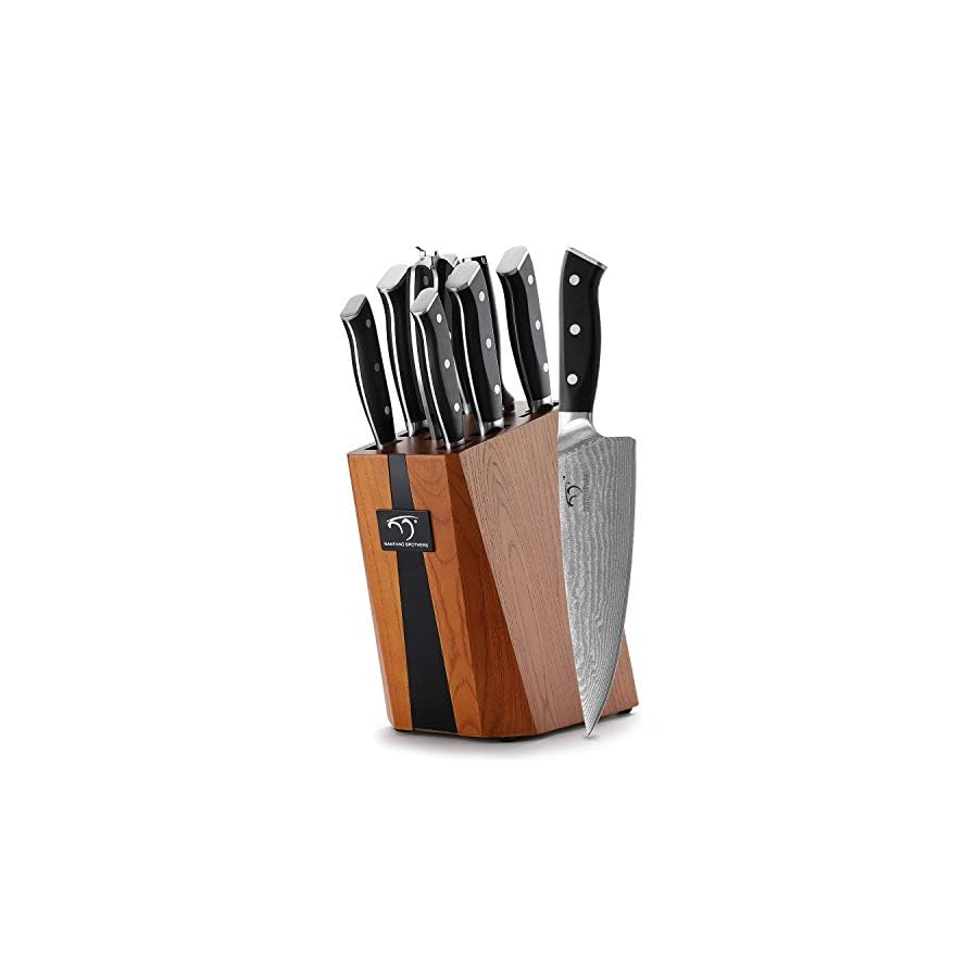 Kitchen-Damascus-Knife-Set-YanXuan-Series-9-Piece-Kitchen-Knife-Set-with-Block-Non-slip-ABS-Ergonomic-Triple-Rivet-Handle-for-Chef-Knives-Knife-Sharpener-and-Kitchen-Shears-Natural-Wooden-Block Kitchen Damascus Knife Set, YanXuan Series 9-Piece Kitchen Knife Set with Block