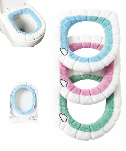 Easy Installation Comfortable Toilet Lid Bathroom Soft Thicker Warmer Stretchable Washable Cloth Toilet Seat Cover Pads （3PCS）