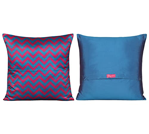 Image of India Circus by Krsnaa Mehta Chevron Safari Multicolor Satin Blend Cushion Pillow Covers Set of 5 (16 x 16 Inches)