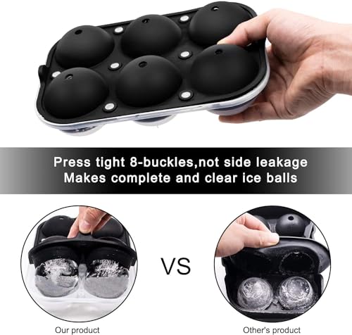Image of Ice Cube Trays Premium Imported Ice Ball Maker | Silicone 6 Cavity Easy Release 6Cm Round Whiskey Mould with Lid & Funnel for Cocktail & Bourbon - (Color-Black, Weight-300Grams)