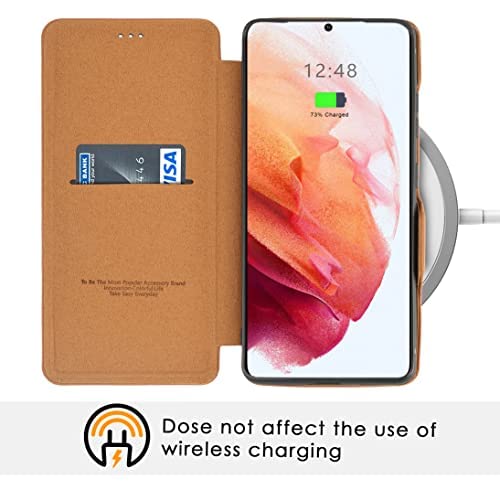 Image of PULOKA for Samsung Galaxy S22 Ultra - Sleek Flip Case - Premium Vegan Leather Phone Cover with Card Slot - Slim, Durable, Privacy Protection - Kickstand Function - Elegant Flip Wallet Cases - TAN