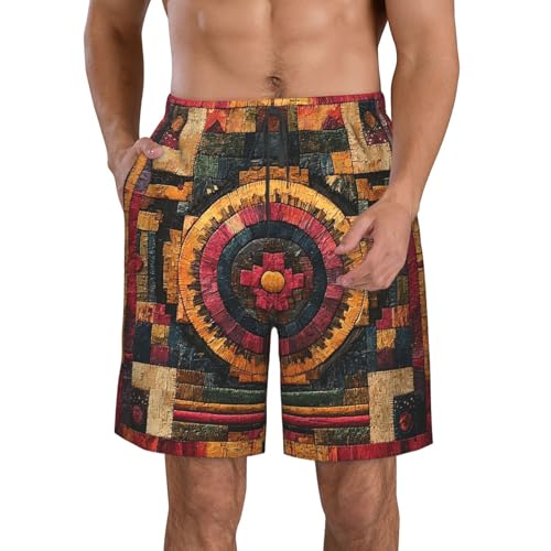 Men's Swim Trunks Beach Board Shorts Swimming Quick Dry - Southwest Native American Aztec Navajo