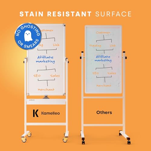 Image of Rolling Dry Erase Board 24 x 48 - Large Portable Magnetic Whiteboard with Stand - Double Sided Easel Style Whiteboard with Wheels - Mobile Standing White Board for Office, Classroom & Home