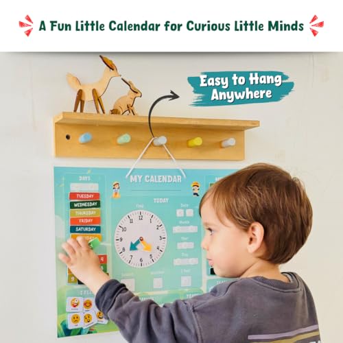 Image of My Daily Calendar & Clock for Kids (Ages 3-7) | Reusable Learning Board with Stickers | Teach Time, Days, Months, Weather & Routines