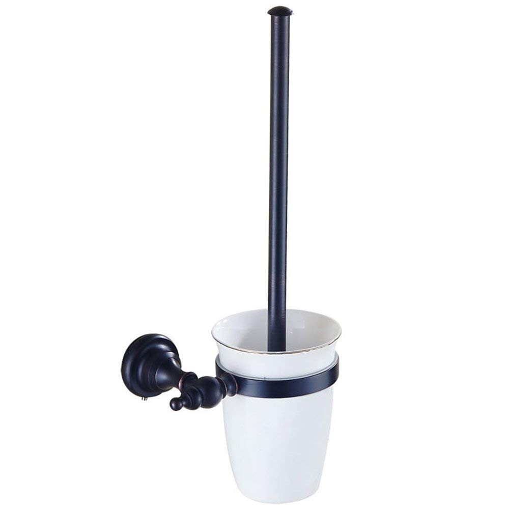 GZZ Kit de Nettoyage des Toilettes de la Salle de Bains européenne Set de brosses de Toilette Noir européen, Salle de Bain Maison et hôtel Brosse de Nettoyage Murale, poignée en cuivre et Tasse en cé
