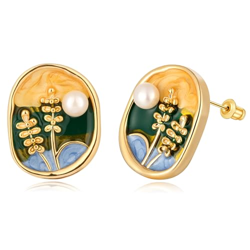 LYLYMIMI Enamel Earring Jardin Monet Vintage Earrings Van Gogh Oil Painting Style Women's Earrings for Women