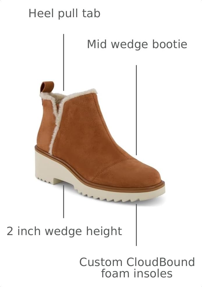 Image of TOMS Women's Maude Wedge Boot, Leather Upper, OrthoLite Insole, Side Zip, Lightweight