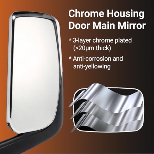 YUANJUFITT Chrome Power Heated Door Mirror For Freightliner Cascadia 2018-2024 Side View Main Door Mirror for New Cascadia Semi Trucks Accessories Driver Left Side by YUANJUFITT - Image 6