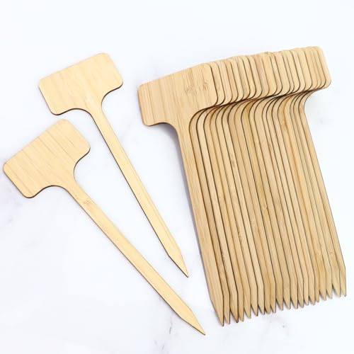 FAMLEAF 20 Pieces Extra Long Plant Labels, 7 inch Bamboo T-Type Plant Tags for Indoor Outdoor Garden Plants, Flowers Vegetables Fruit Herb Label Name Stakes Signs (7' x 2.28' x 0.07')