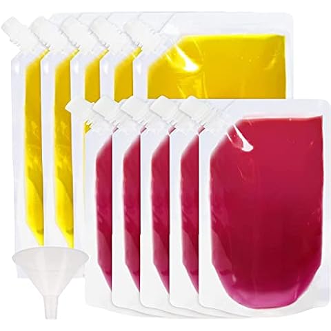 LINGLAN Plastic Flask 10 Pack, Concealable Drink Pouches with Funnel, Reusable Drink Bags Plastic Flasks Travel Party Home Supplies (250ml) Cover