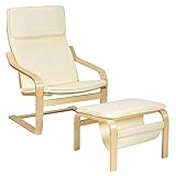 Giantex Wooden Lounge Chair with Ottoman, Modern Accent Armchair Leisure Chair with Removable Cushion, Suitable for Living Room Bedroom Balcony, Armchair and Footstool Set (Beige)