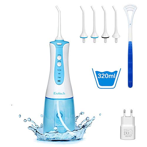 IGutech - Irrigador dental eléctrico inalámbrico (recargable, IPX7, resistente al agua) con boquillas