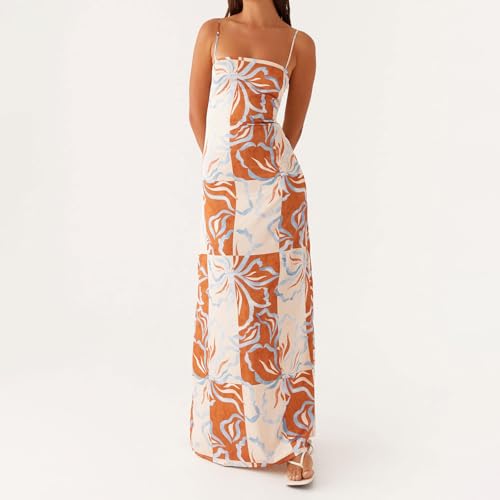 Women's Floral Print Tie Dye Cami Long Dress Sleeveless Open Back A-Line Party Dress Slim Tie Back Maxi Sundress3