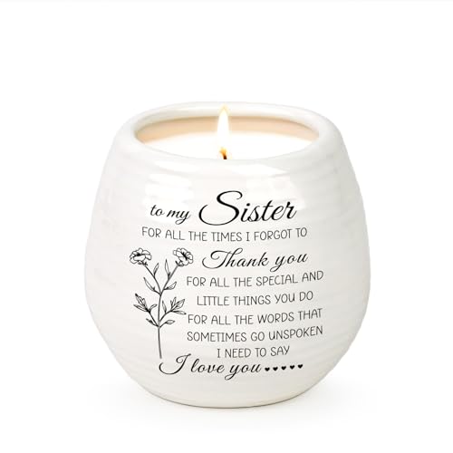 Sisters Birthday Gifts from Sister Brother Sisters Candle 10Oz Sister Mothers Day Birthday Gifts Thanksgiving Thank You Gift Soy Wax Lavender Scented Candle in Ceramic Jar Handmade