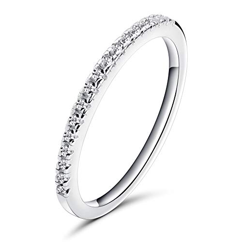 2mm Women 925 Sterling Silver Anniversary Wedding Band Women Cubic Zirconia Half Eternity Stackable Engagement Ring Size 5-11