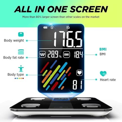 RunStar Smart Scale for Body Weight and Fat Percentage, High Accuracy Digital Bathroom Scale with Large Display for BMI Heart Rate 22 Body Composition Analyzer Sync with Fitness App 400lb by runstar - Used condition - Image 4