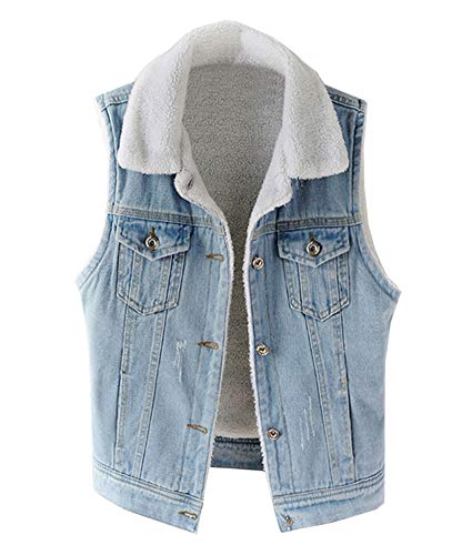 Kedera Women's Sherpa Fleece Lined Denim Jacket Cropped Jean Vest