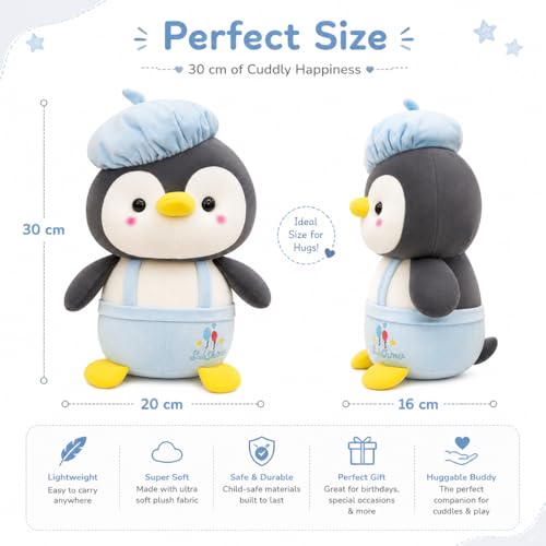Image of Cute Penguin Soft Toy for Kids 30 cm | Ultra Soft Plush Stuffed Animal Teddy | Hugging Pillow Doll for Boys & Girls | Birthday Gift, Home Decor & Sleeping Companion (Blue)