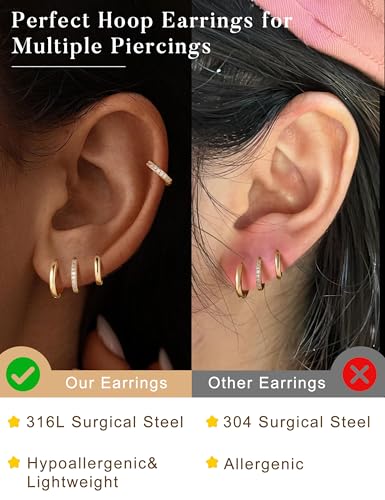 M MOOHAM Huggie Hoop Earrings for Women Teen Girls, 14K Gold Plated - image 4