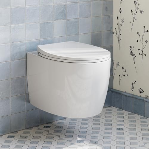 HOROW Inodoro suspendido HR-TG04W, inodoro compacto montado en pared con asiento de cierre suave, inodoro redondo de cerámica con doble descarga 1.06 GPF/1.6 GPF, blanco miniatura 1