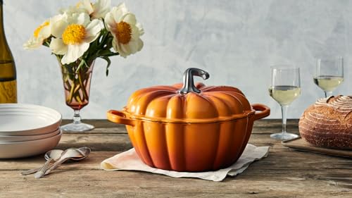 Le Creuset Enameled Cast Iron Figural Pumpkin Cocotte, 4 qt., Persimmon with Gold Figural Knob
