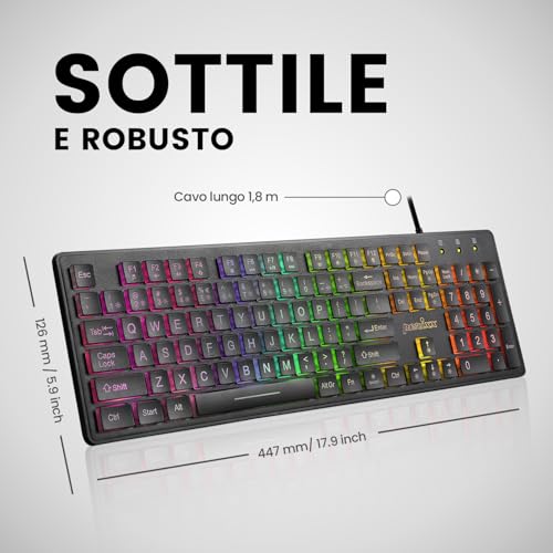 PERIBOARD-317RGB Tastiera USB Con Cavo Retroilluminata, Grandi Lettere Stampa, LED RGB, Layout Italiano - Tastiera gaming - Immagine 2