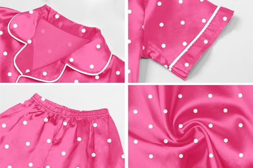 Image of Schbbbta Women Pajamas Set, 2 Pieces Satin Silk Button Down Pjs Short Sleeve Outfits Loungewear