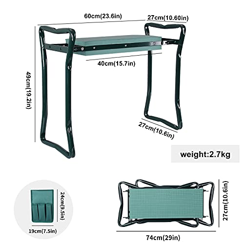 Wodesid Garden Kneeler Seat with 2 Tool Pouches Gardening Workseats Foldable Bench Stools Portable Garden Kneeler and Seat Pouch EVA Foam Pad Outdoor Kneeling Chair Supports Weight 330lb (Green) - Thumbnail 6