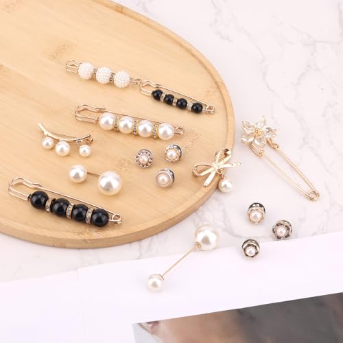 Image of 36pcs Pearl Brooch Pins, Fashion Safety Pins for Women Rhinestone and Pearl Brooch Pins Bling Sock Charms Accessories for Clothes Hats Shoes Scarf Sweater Shawl Decoration Accessories