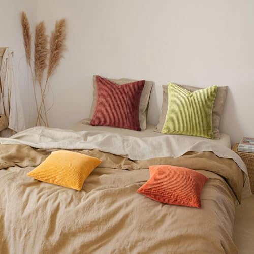 Image of Topfinel Throw Pillow Cover 4pc Set - Multi Yellow Burnt Orange Combo - 22 inch x 22 inch Solid Cozy Corduroy Square Accent Decorative Cushion Case for Couch Sofa Chair Bed