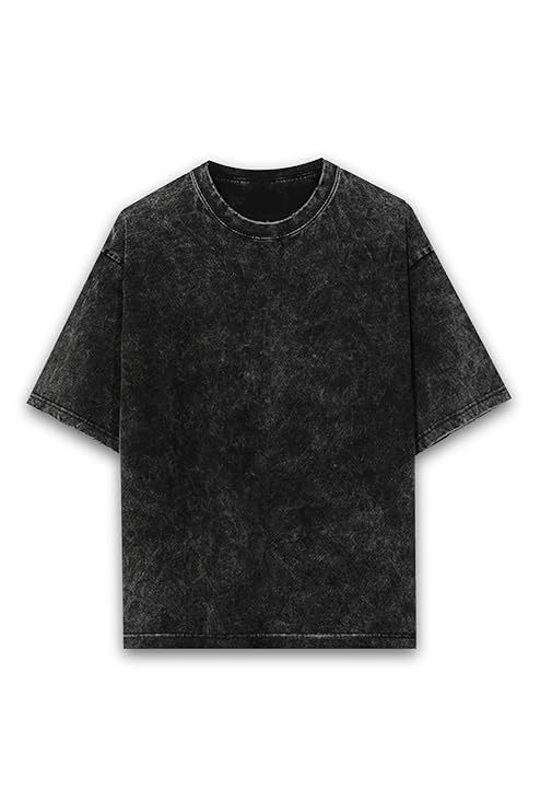 Image of boffi ... 100% Cotton Oversized T-Shirt Unisex Drop Shoulder Dye Washed Street Look Black Pack of 1