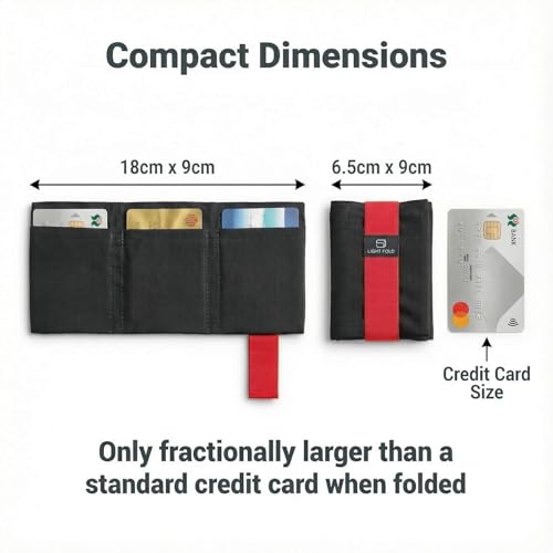 LIGHT FOLD Ultra Slim Tri-Fold Wallet with RFID Blocking, Lightweight Minimalist Men’s Wallet with Elastic Band, Waterproof Durable Nylon Fabric, Slim Front Pocket Card Holder Fits 12 Cards & Cash