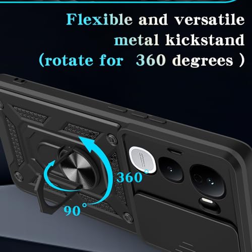 Image of SPAZY CASE Vivo Y400 Back Cover | Heavy Duty Hybrid Case with 360 Degree Rotating Finger Ring Holder + Slider Shutter Camera Protection Case for Vivo Y400 - Blue
