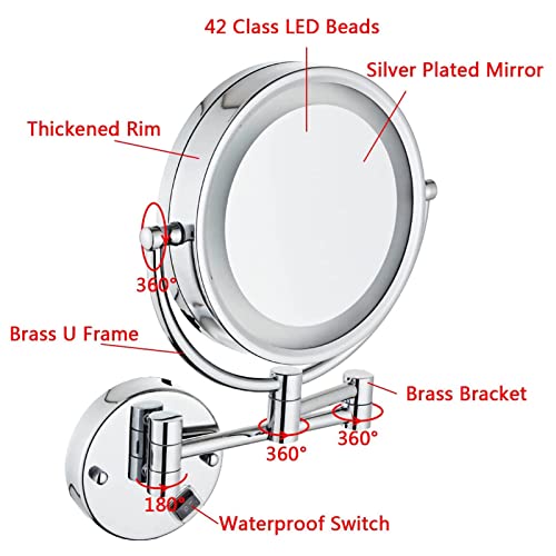 Miroir LED mural grossissant 3X rond 8,5 pouces double face orientable