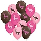 Havercamp Pink Camo Balloons 12in Latex (12 Pcs) Deer Silhouettes for Pink Camo Birthday Party Supplies Buck and Doe Gender Reveal Party Supplies