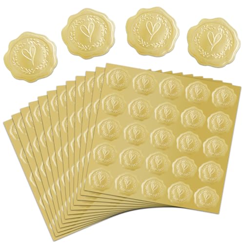 image for 300 Pcs Misofuki Gold Embossed Wax Seal Heart Shape Envelope Seals Sti