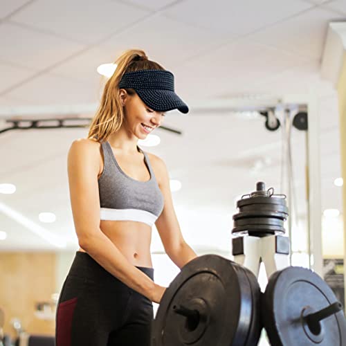 1 Piece Of Black Sun Visor Hat Shiny Rhinestones Sun Hat Adjustable Sport Visors Cap Visors For Women And Men (One Size) #TOP4