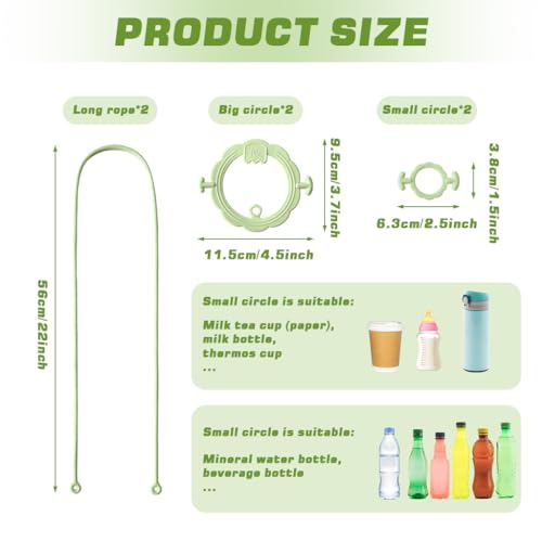 Image of HASTHIP Kids Water Bottle Carrier Straps Kit, 2-in-1 Soft Rubber Crossbody Sling & Hand Strap, Anti-Slip Ring Collars for Tumblers, Cups & Bottles, School & Travel