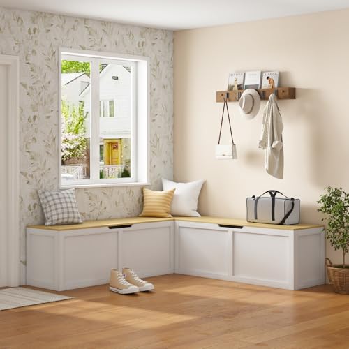 Clyrava L Shape Storage Bench, Kitchen Breakfast Nook Corner Bench,
