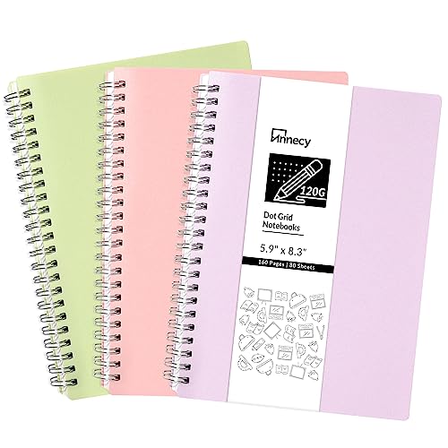 Annecy 3 Pack Dotted Journal Spiral Notebook - A5 Bullet Journals With 120Gsm Thick Dot Grid Paper (5 X 5Mm) 80 Sheets/160 Pages 5.9 X 8.3 Inches - Journals For Writing/Drawing/Study And Notes #TOP5