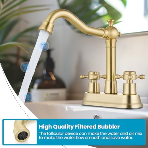 gotonovo 4 Inch Centerset Bathroom Faucet 2 Hole Vintage, Brushed Gold by gotonovo - Used condition - Image 7