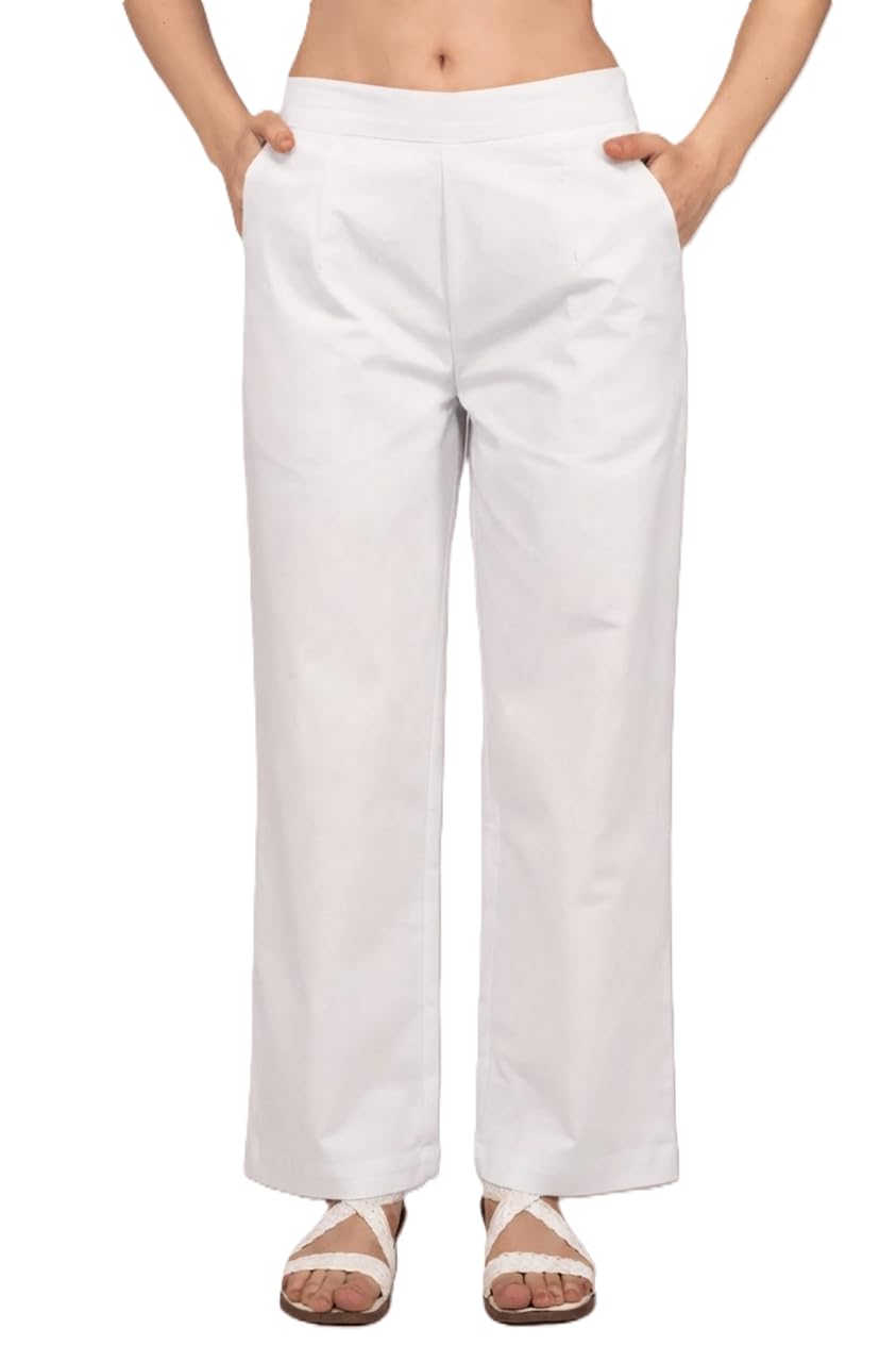 maddygirls Women Airy Linen Cotton Wide Leg Pants Straight Fit Parallel Korean Trousers Casual Bottoms Formal Work & Travel Wear-picture-43